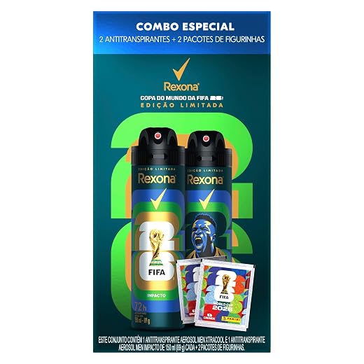 Kit Rexona Men Antitranspirante Aerossol Xtracool + Impacto 150ml + 2 Pacotes de Figurinhas - Edição Limitada Copa do Mundo da FIFA 26