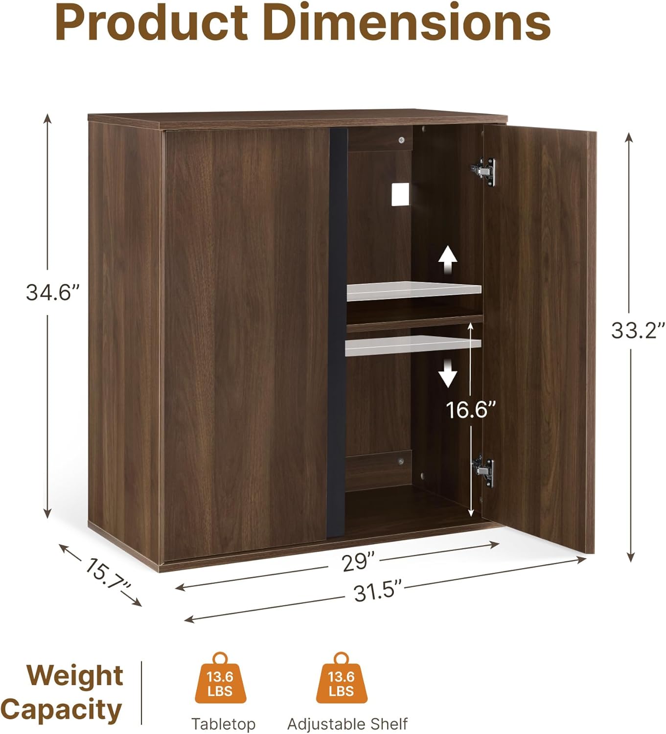 KISLOT 31.5" Sideboard Buffet Cabinet with Storage Modular Accent Display Kitchen Storage Cabinet Wood Coffee Bar Console for Living Room, Hallway, Kitchen, Dining Room,Walnut