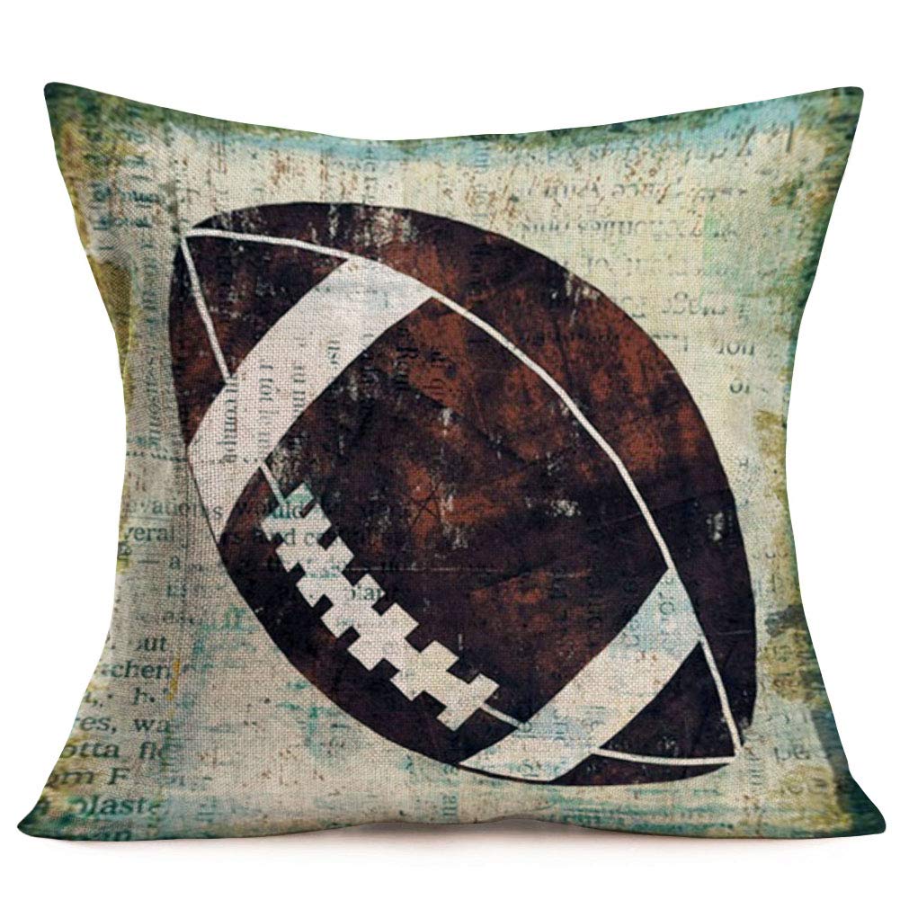 Xihomeli Vintage American Football Pillow Covers Ball Games Sport Lover Cotton Linen Rugby Pattern Pillow Case Cushion Cover Decoration Home Couch Bed 18x18 Inch (Rugby 01)