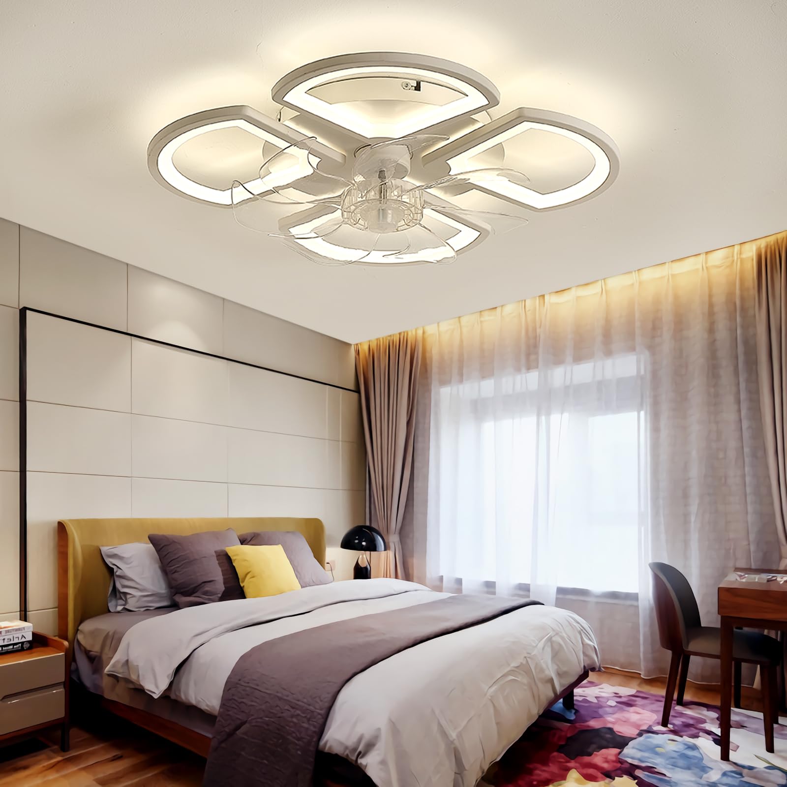 Ventilador De Techo Con Luz Silencioso Ventilador De Techo Con Luz LED - 3 Velocidades Y 3 Temperaturas De Color - Control Remoto - Blanco - Para Dormitorio O Sala Instalación Fácil E27