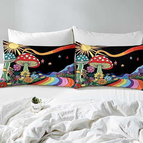 Vista 162 de Erosebridal Juego de sábanas de mariposa azul, tamaño matrimonial, sábanas de hongos y polilla de libélula, sábana encimera de fase lunar, sábana