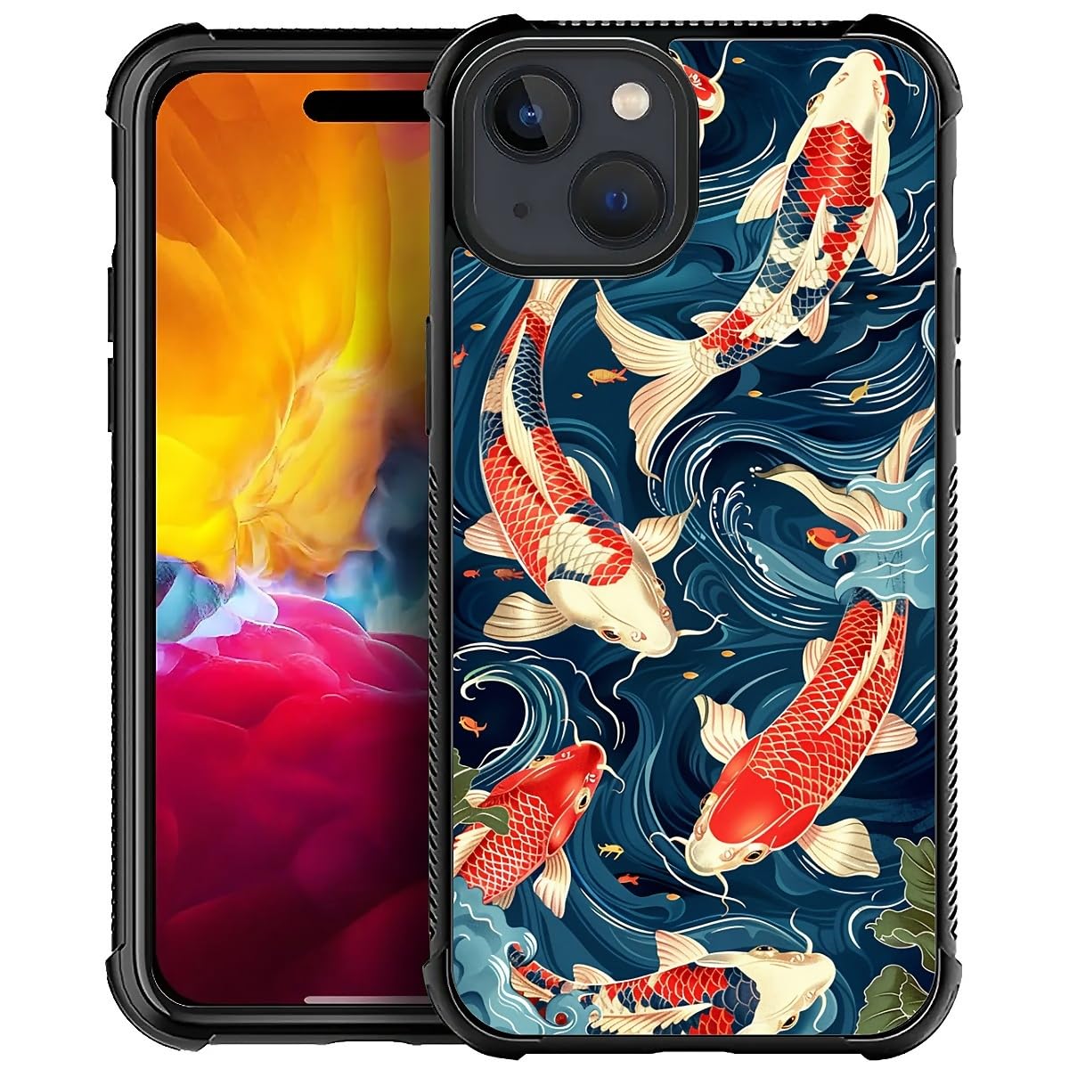 WANKBLC for iPhone 15 Case, Shockproof Protective for Man Women Non-Slip for iPhone 15 Colorful Oil Painting Koi Fish Crazy Pattern
