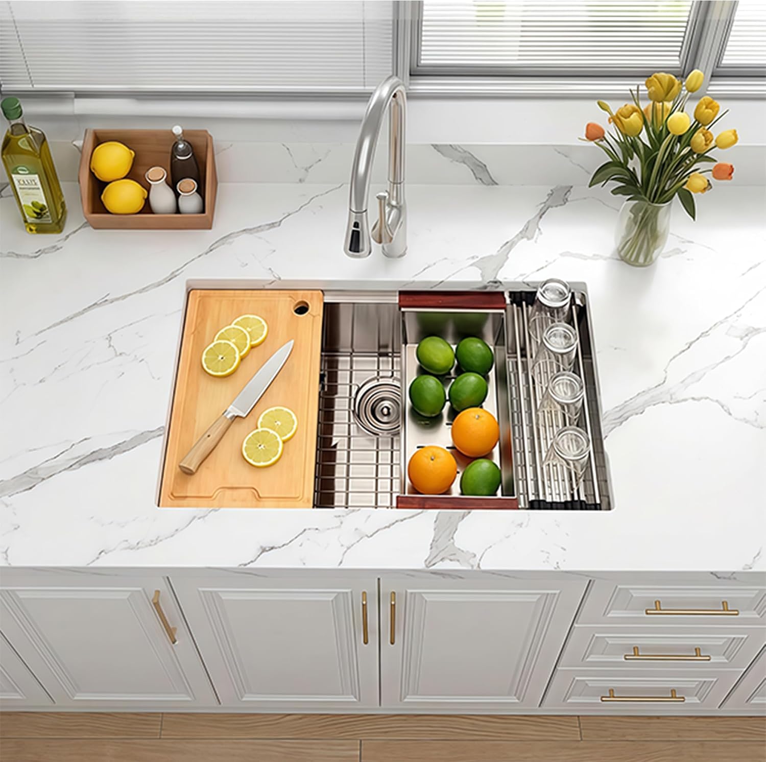 32 Inch Undermount Kitchen Sink,16 Gauge 304 Stainless Steel Kitchen Sink Single Bowl, 32"x19"x10" Undermount Sink Ledge Workstation Sinks With All Accessories, Large and Deep Sink