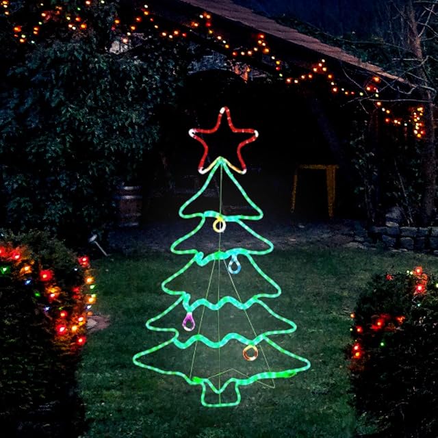 garden mile Large Pre-Lit Christmas Rope Lights Silhouette LED Lights Waterproof Indoor/Outdoor Christmas Decoration Festive Lighting Xmas Home Decor (Christmas Tree)