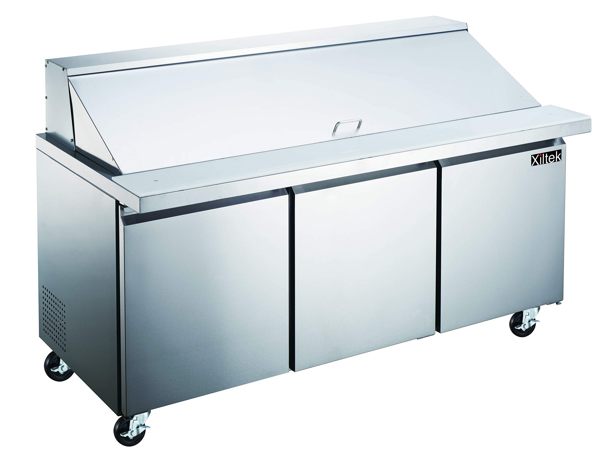 Xiltek New 72? Three Door Mega Top Sandwich Salad Prep Refrigerator with 30 Pans Included