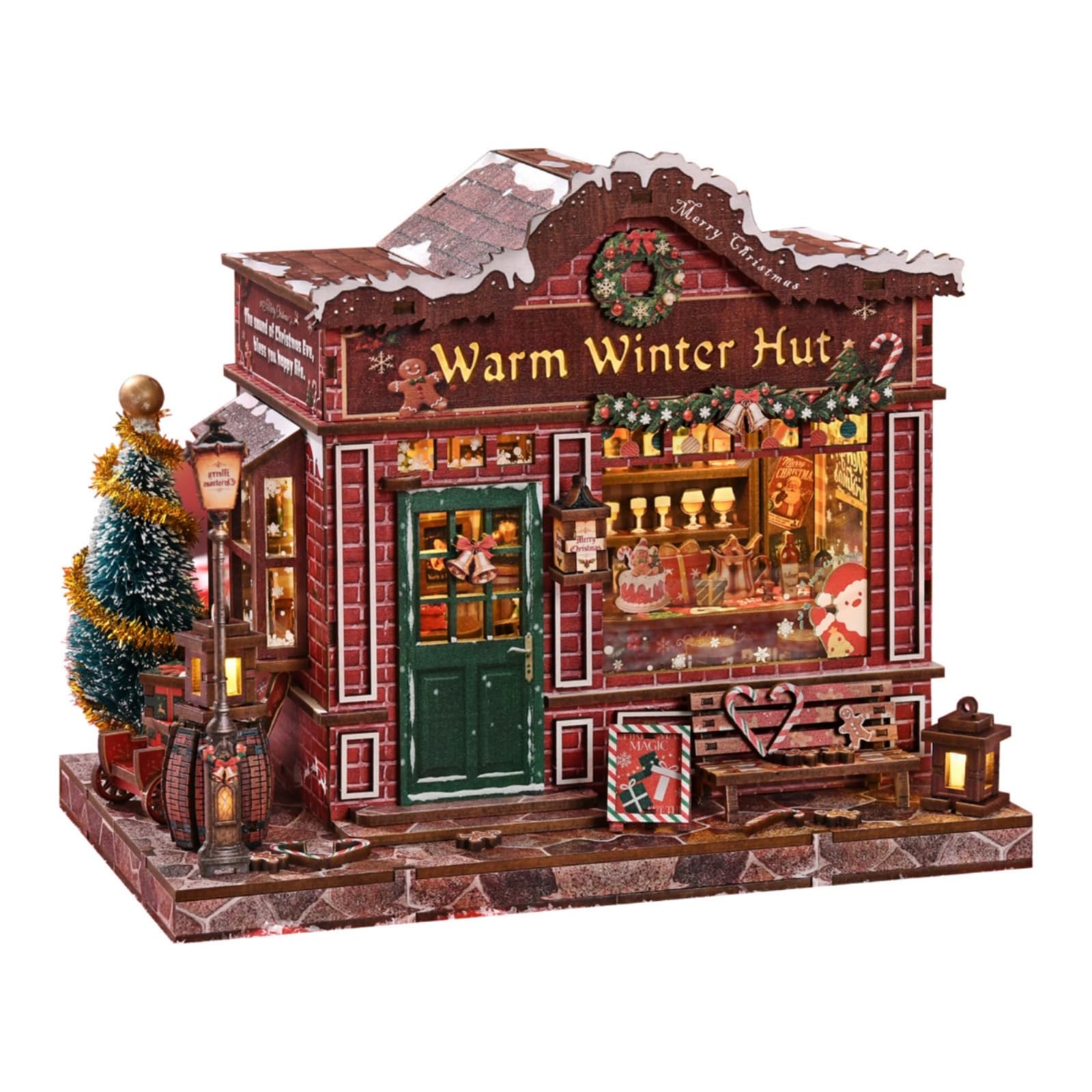 kowaku Kit di Casa in Miniatura a ma Natalizio Luminoso di Rifugio Invernale con Inrni per Famiglie