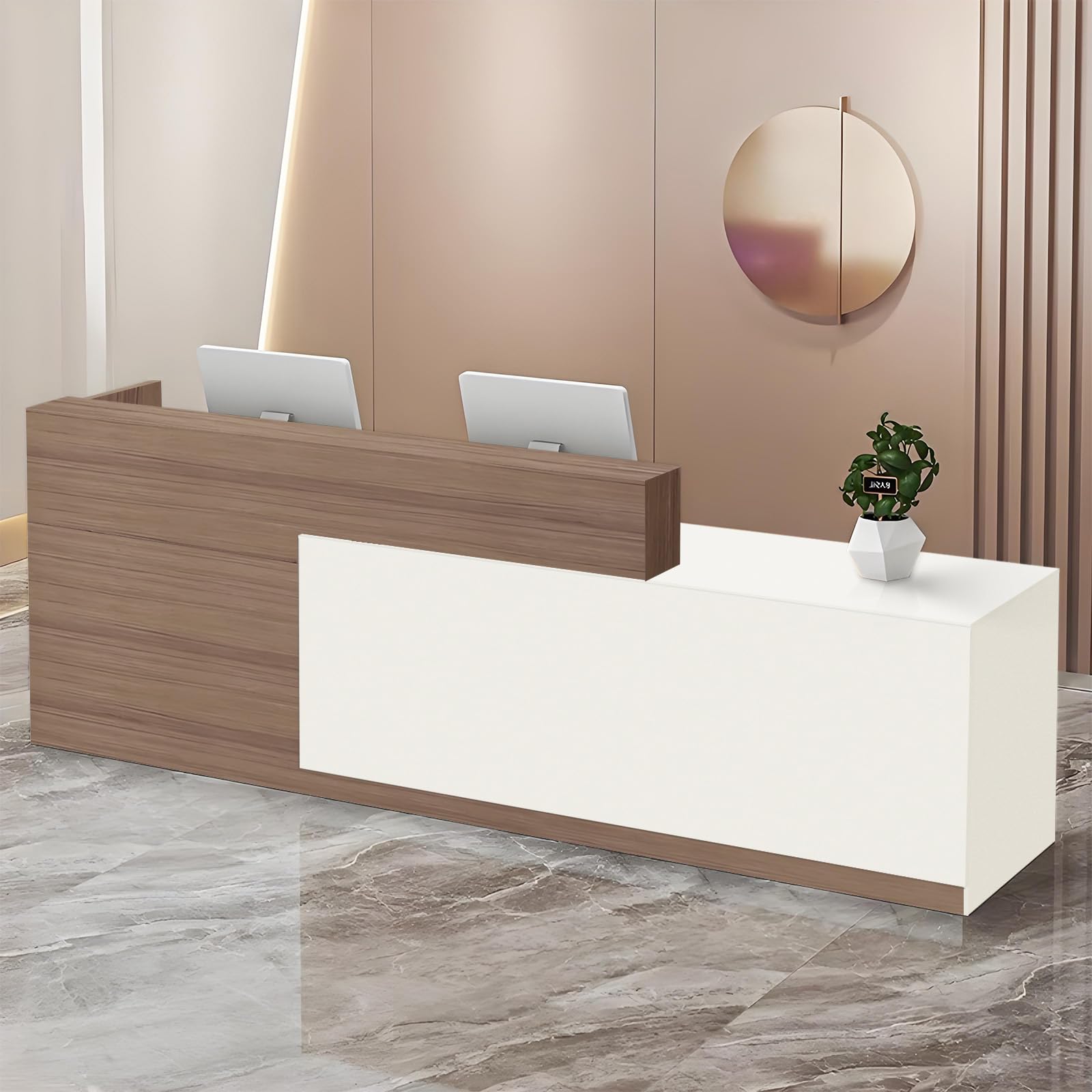 Modern Reception Desk with Storage Drawers and Open Shelves, 47-95 Inch Front Counter Table for Office, Salon, Lobby, Retail Store, or Home Workspace