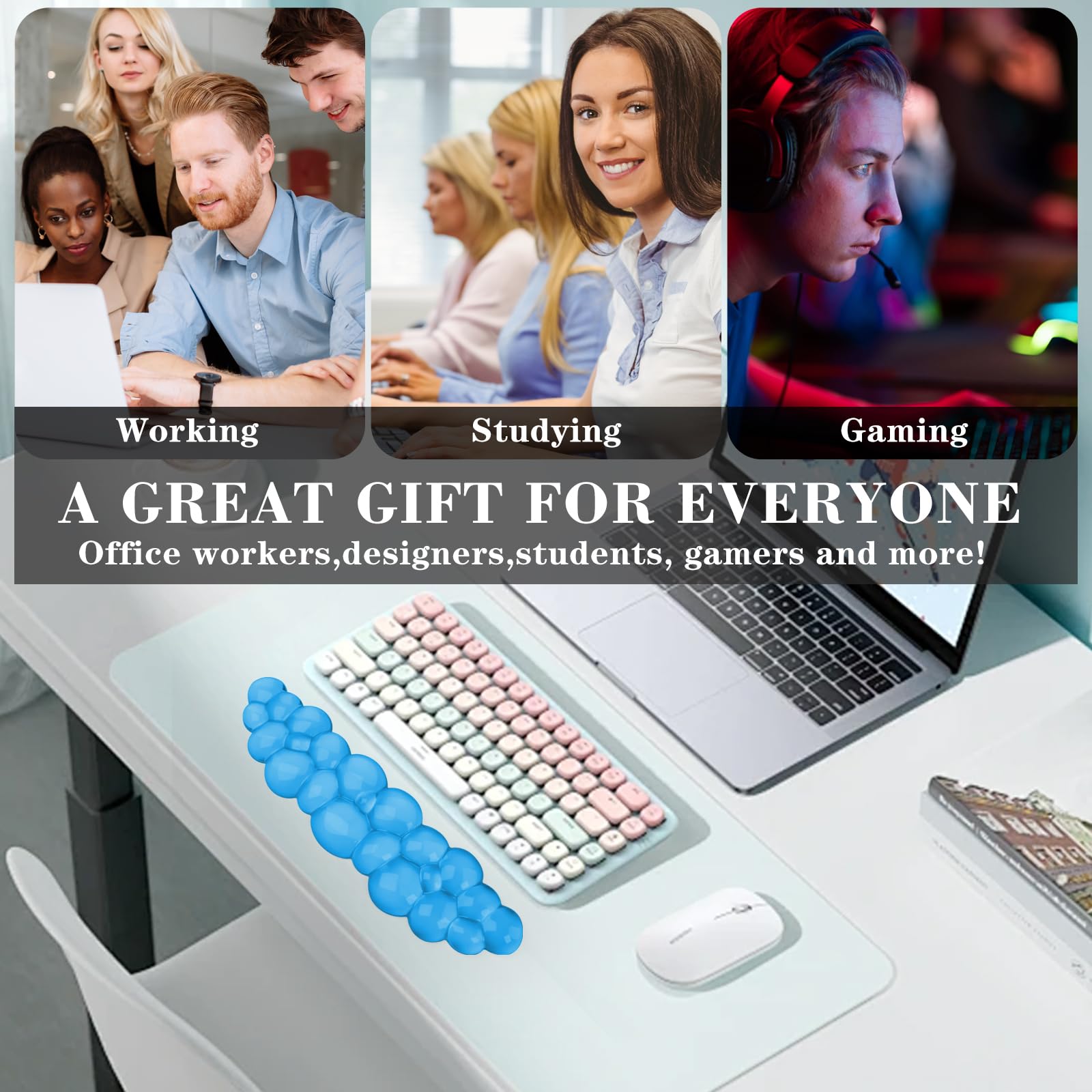 Gel Cloud - Poggiapolsi per tastiera, grazioso supporto per polso e braccio, per tastiera, sollievo dal dolore, adatto per ufficio/computer/laptop/gaming (poggiapolsi da tastiera blu)