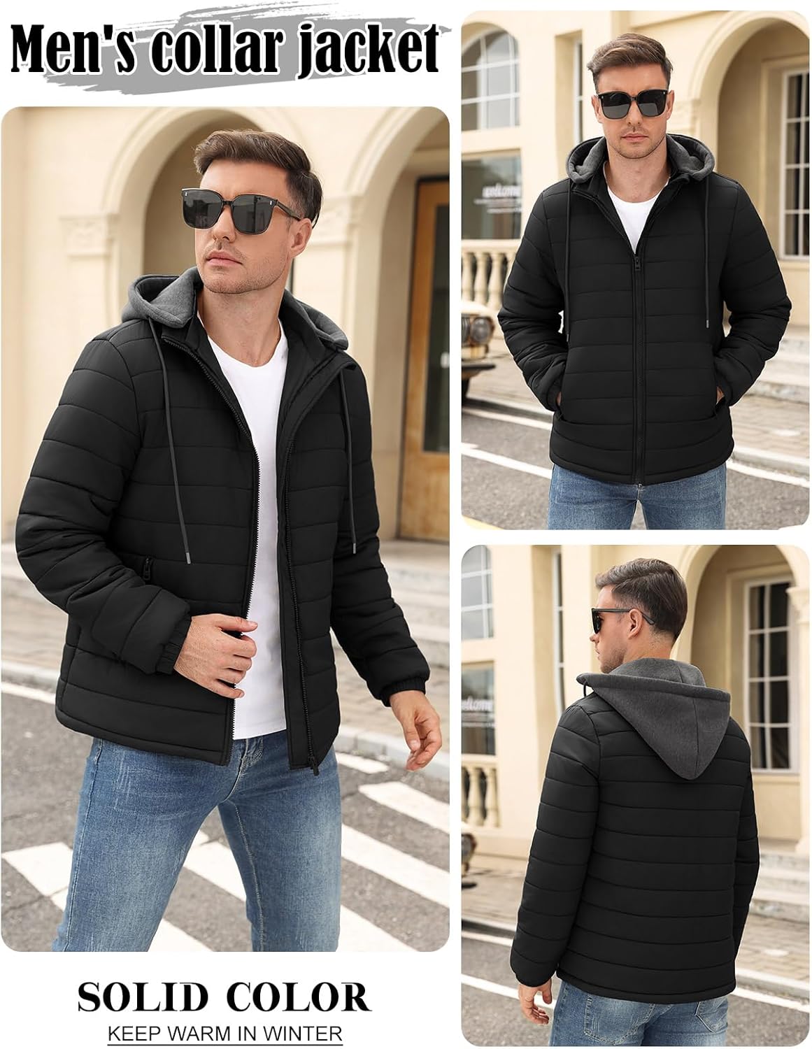 Yusongirl Mens Lightweight Puffer Jacket Winter Casual Quilted Coat with Detachable Hood Water Resistant Insulated Puffy Coat - Image 5