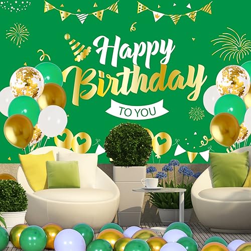 Miniatura 6 de Decoración de fiesta de cumpleaños verde y dorado para mujeres hombres y niñas decoraciones de cumpleaños verdes con telón de fondo de feliz