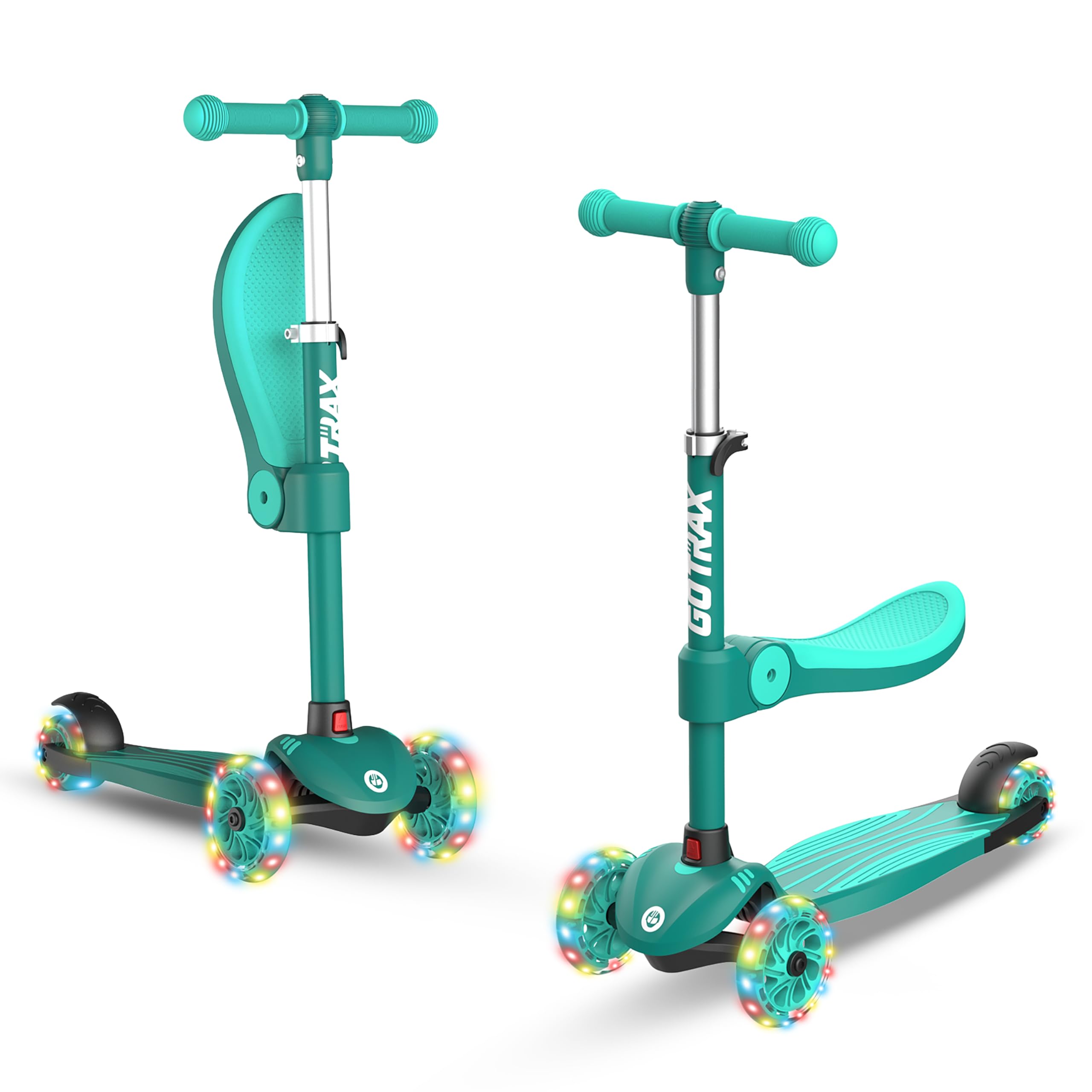 KS3 Kids Kick Scooter, LED Lighted Wheels, Adjustable Height Handlebars and Removable Seat, Lean-to-Steer & Widen Anti-Slip Deck, 3 Wheel Scooter for Kids Ages 2-8 and up to 110 Lbs