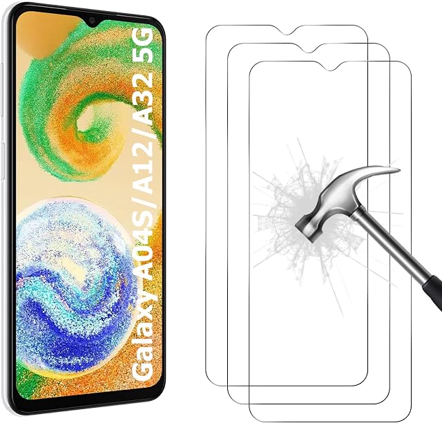 AHABIPERS Pack of 3 Tempered Glass for Samsung Galaxy A04S / Galaxy A12 / Galaxy A32 5G (6.5 inches) Screen Protector, Easy Bubble-Free Installation, HD Clarity Tempered Glass Protector