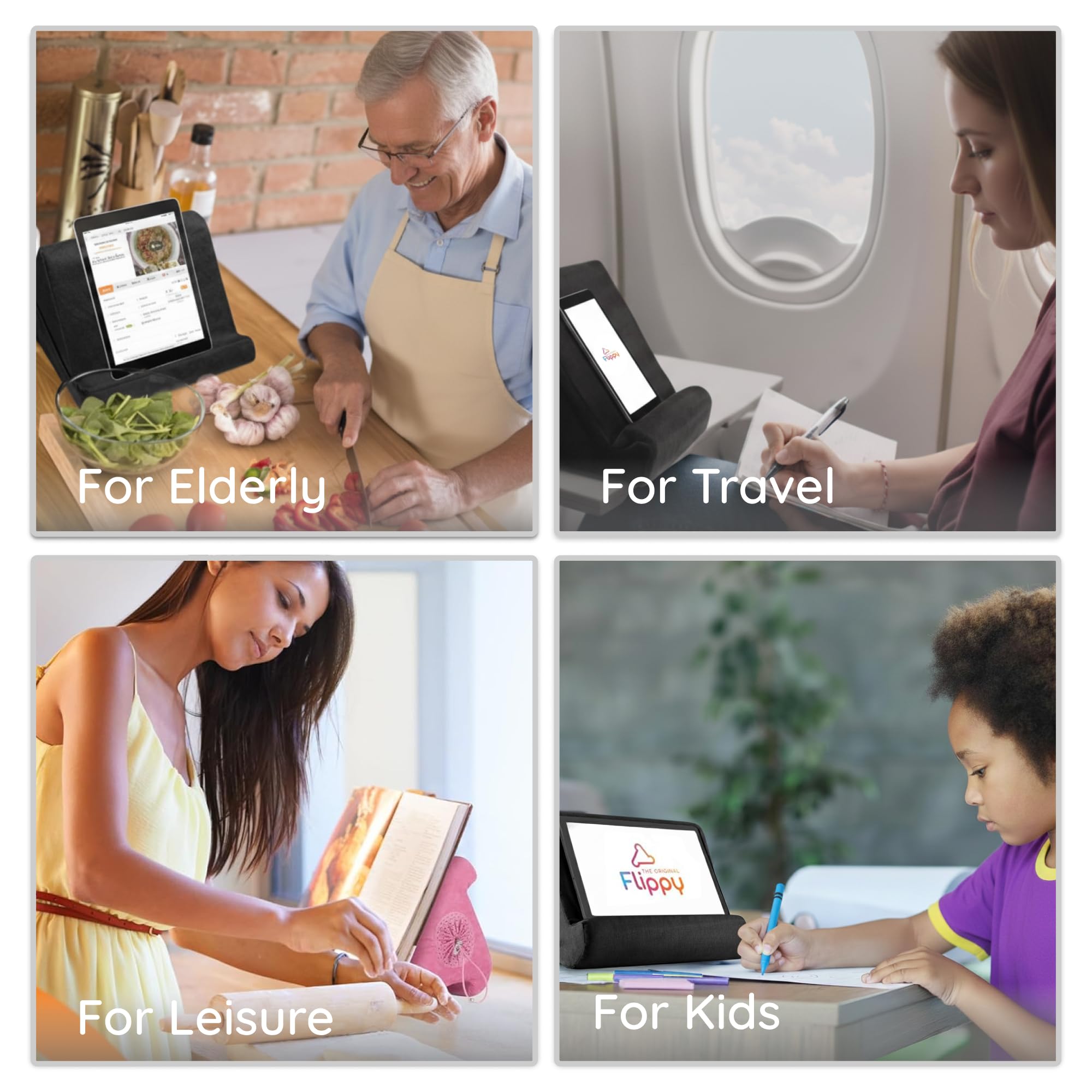 Flippy Original Tablet Kissenständer & iPad-Halter, Geschenk für Buchliebhaber & Leser, Multi-Winkel-Ständer mit Stauraum für Schoß, Schreibtisch & Bett, kompatibel mit Kindle, Fire, iPad & Samsung