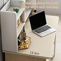 Vista 3 de Escritorio de tocador con luces y espejo, mesa de maquillaje de 35 pulgadas de ancho, diseño multifuncional 3 en 1 como escritorio de computadora