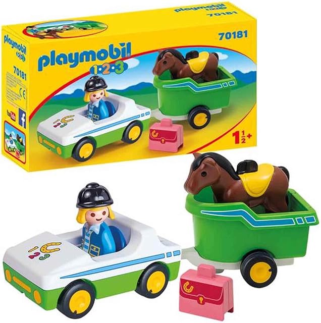 PLAYMOBIL 1.2.3 70181 Samochód z przyczepą dla konia, od 1,5 roku