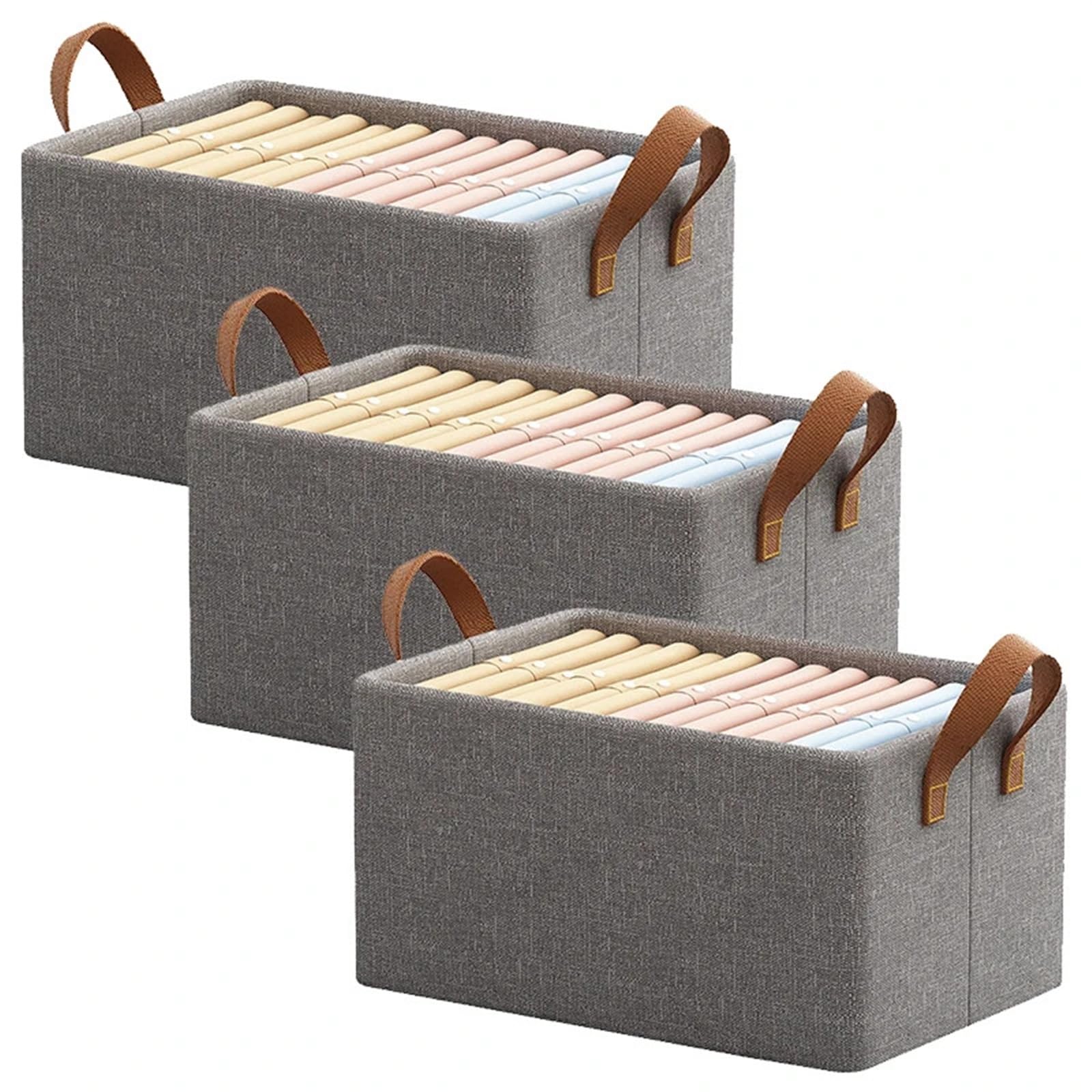 CGUOHU Steel Frame Drawer Storage Box Collapsible Closet Organizer For Jeans Shirt Sweater Clothing Boxs For Wardrobe Storage(3pcs)