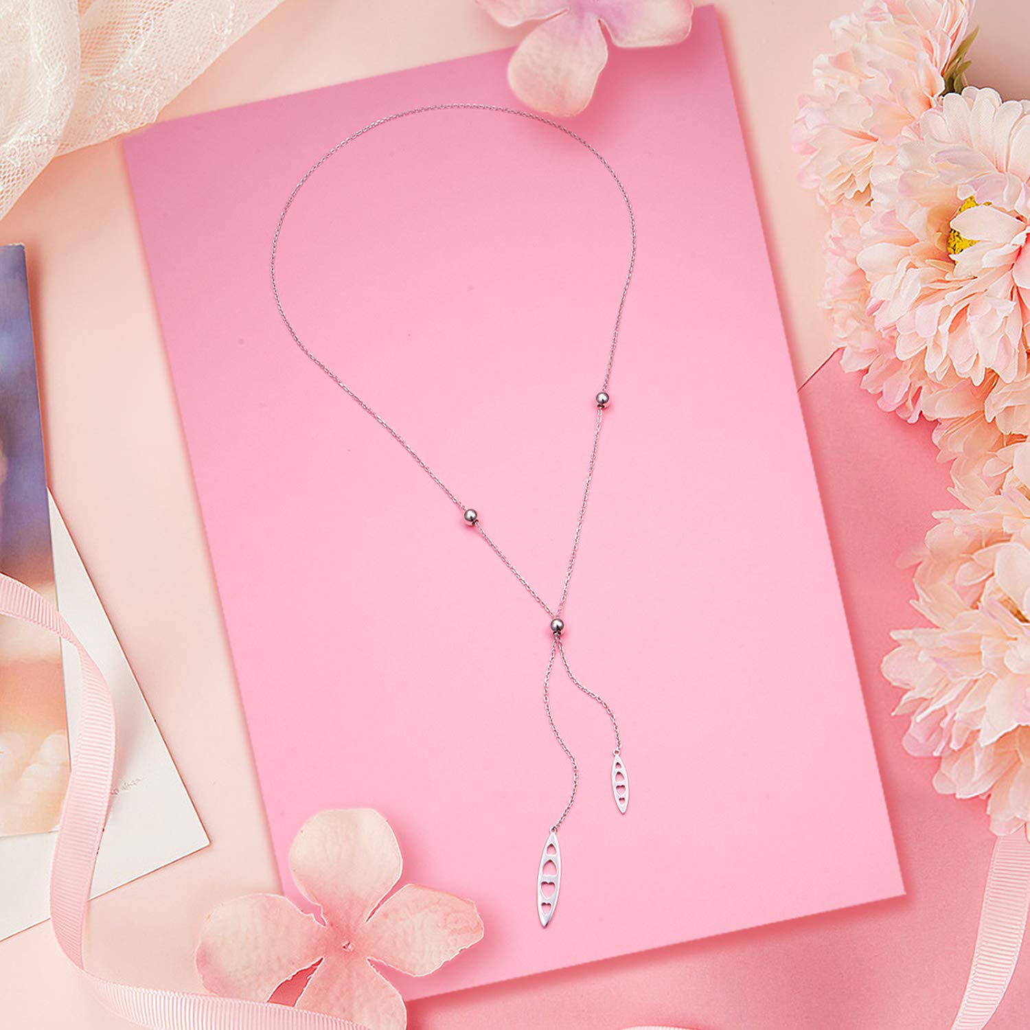 Collar de plata de ley 925 con colgante ajustable en forma de Y, cadena larga de 76,2 cm, regalo de Navidad para mujeres y niñas