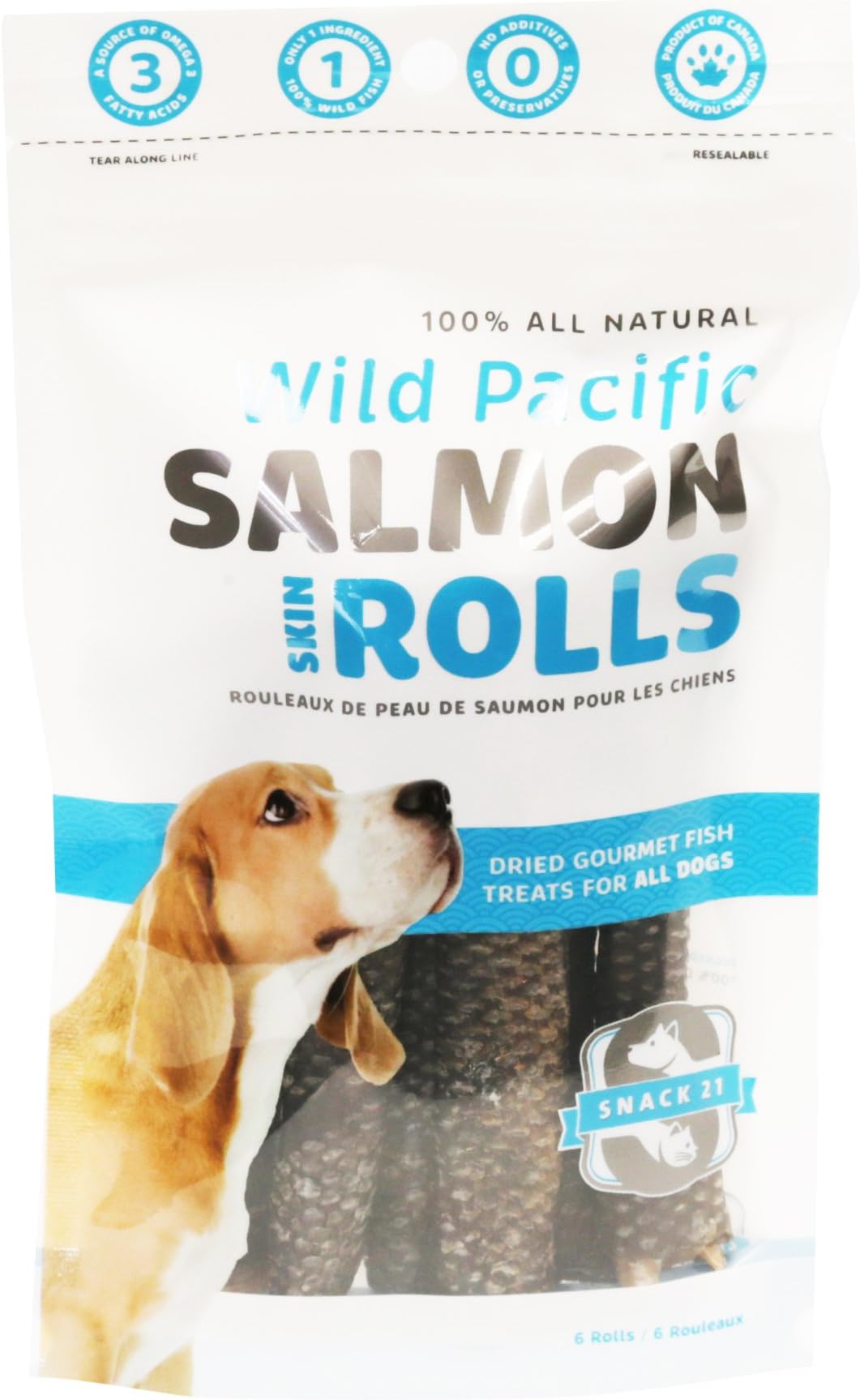 Snack 21 6-Pack Salmon Skin Rolls For Dogs