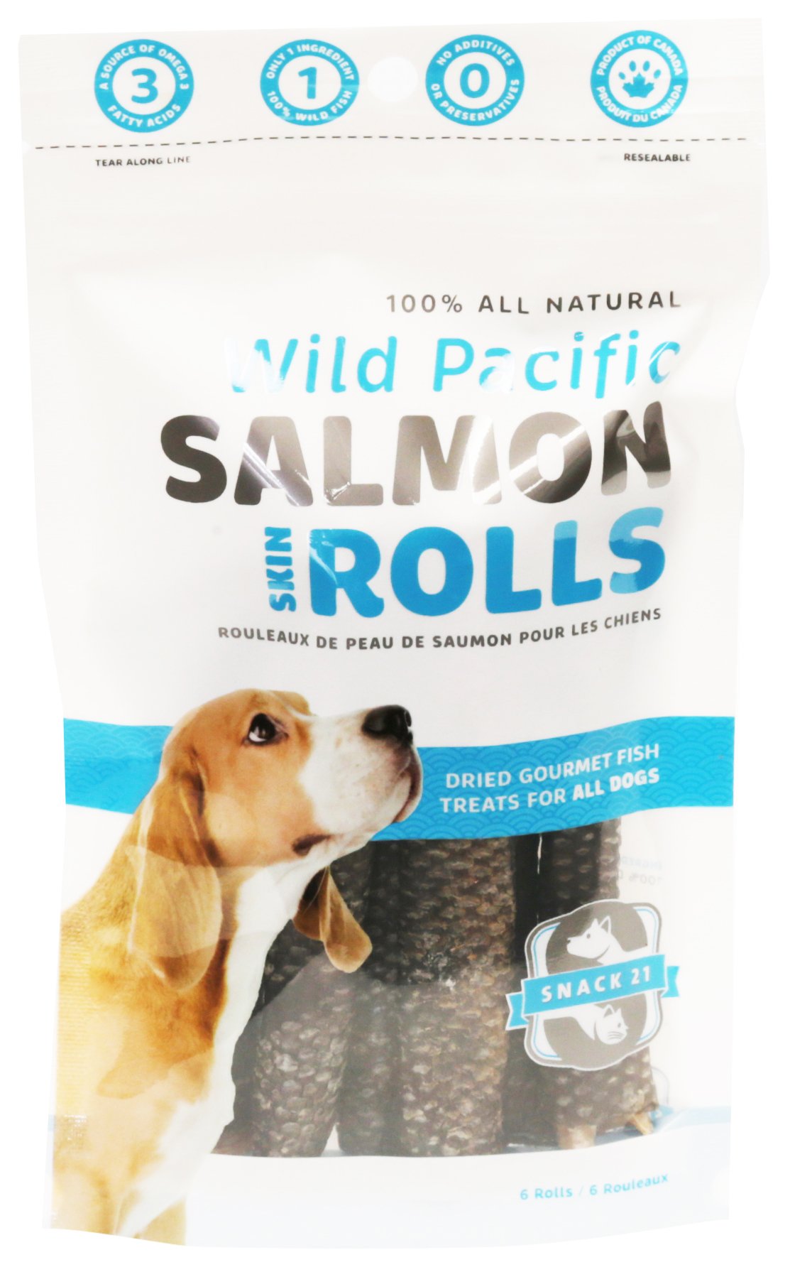Snack 21 6-Pack Salmon Skin Rolls For Dogs