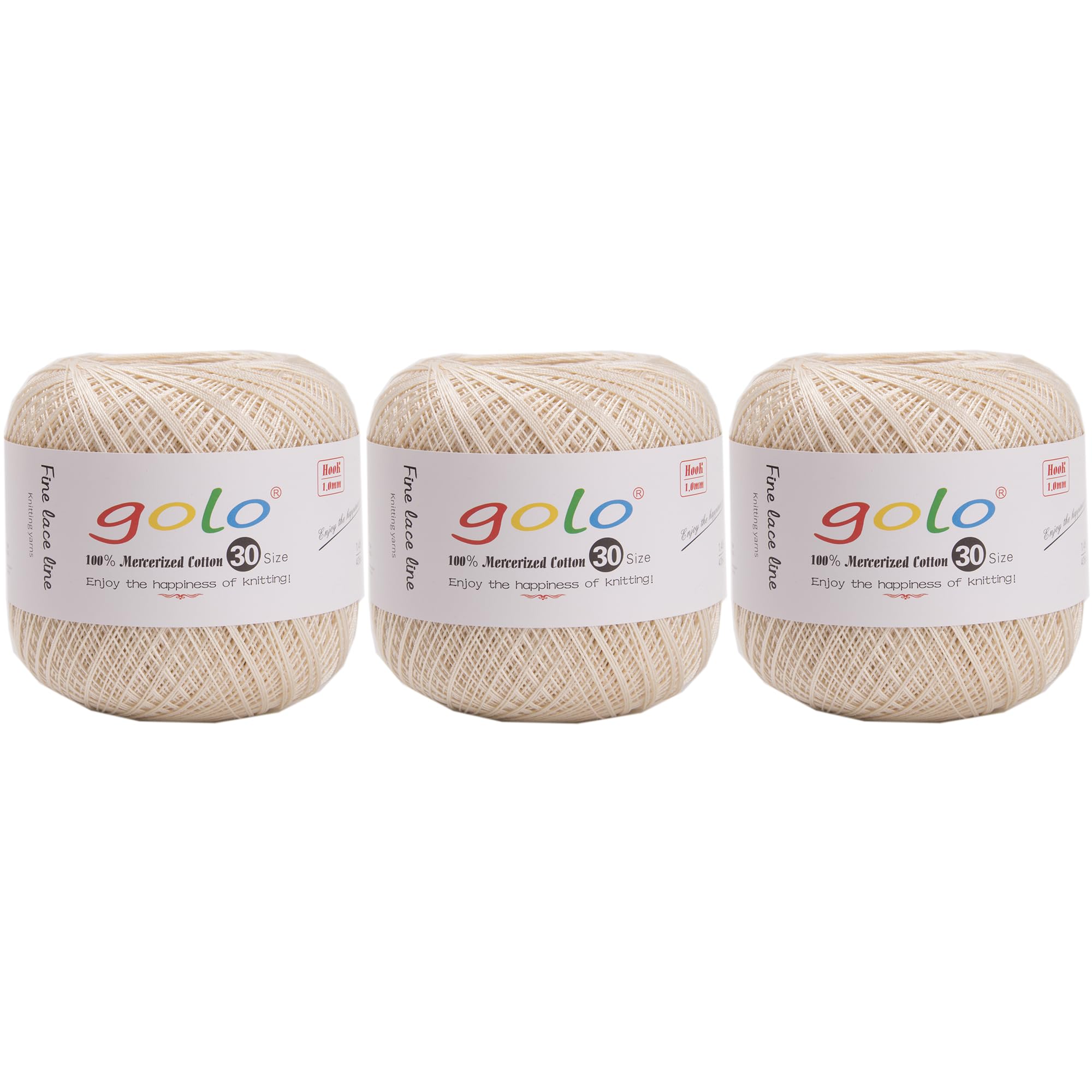 golo 3 Balls Crochet Thread Size 30 Yarn for Hand Knitting 702, 000-702 Pearl