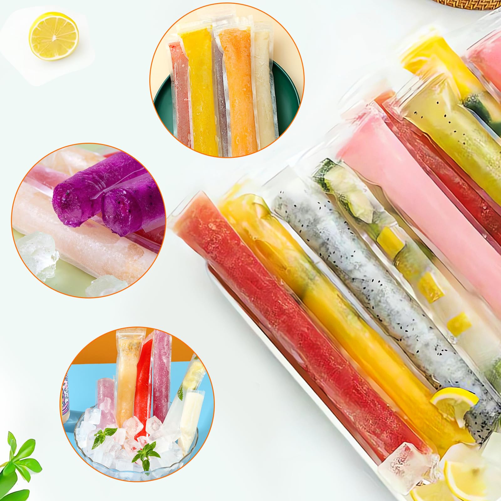 Wassereis Tüten,300Stück Wassereis Formen,Popsicle Taschen,wassereis tüten wiederverwendbar,Eis Pop Beutel Hausgemachte DIY Eisriegel Saft Joghurt 5.5 x 28 cm,mit 1 Trichter.