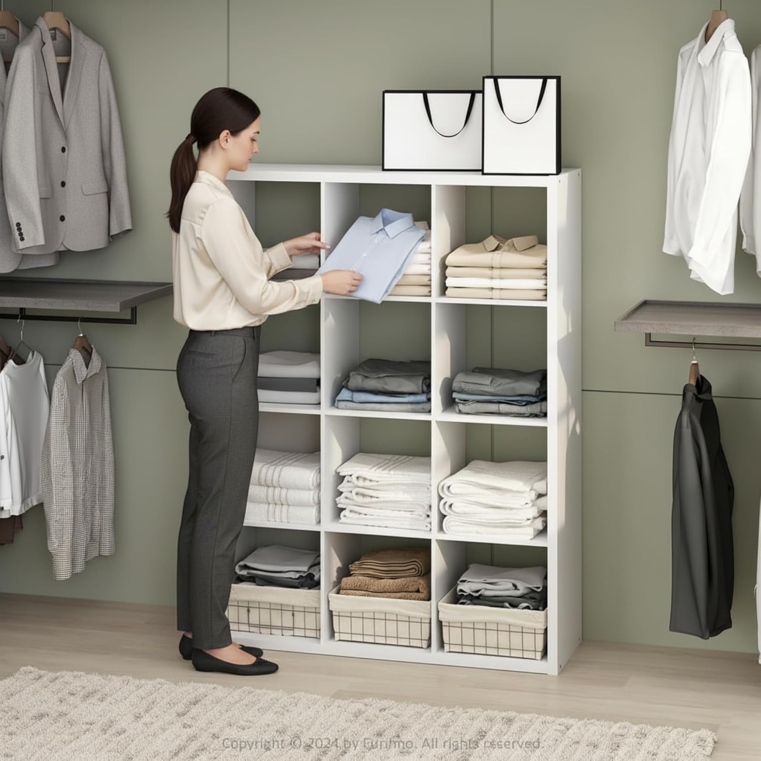 Cubic Open Back Multipurpose Closet Storage Organizer Shelf, 12-Cube, White