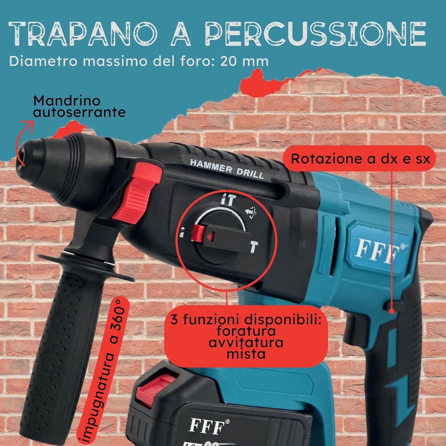 Kit Completo Professionale Fai da Te 4 in 1 con Trapano Avvitatore a Batteria, Trapano a Percussione a Batteria, Smerigliatrice Angolare a Batteria, Trapano a Martello e ad Impulsi Svita Bulloni 68v