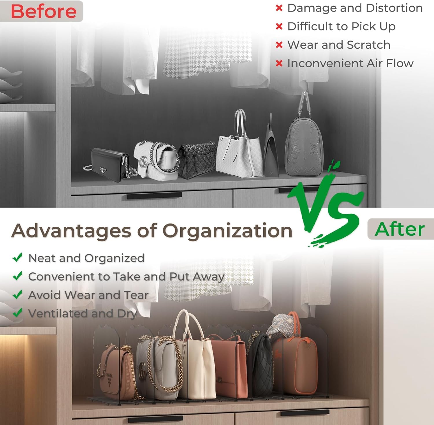 Sturdiness Purse Organizer for Closet - Size Adjustable Purse Storage, Clear Acrylic Closet Organizers and Storage, Easy Assembled Purse Rack Small Closet Organizer for Bedroom,Living Room, 2 Pack