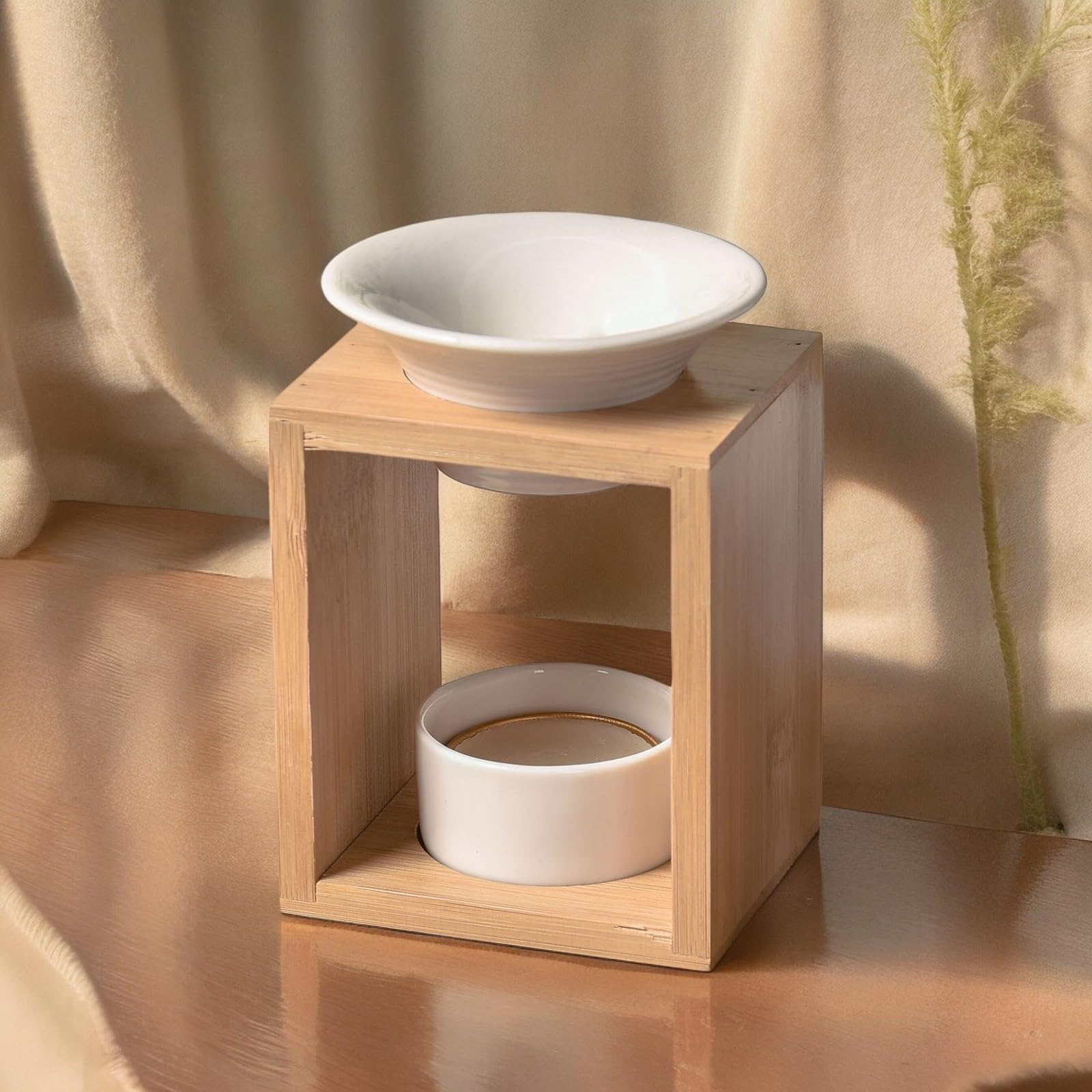 Brûle Perfumy Arina - Zapachowy palnik kremówki woskowej - Dyfuzor olejków eterycznych i zapachów atmosfery - świecznik do aromaterapii z drewna i ceramiki dekoracyjnej - wysokość: 12 cm - Zen'Arôme