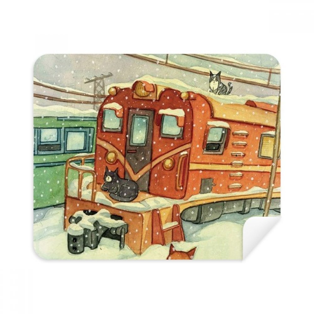 Miaoji Painting Cat Winter Snow Train Cleaning Cloth Screen Cleaner 2pcs Suede Fabric