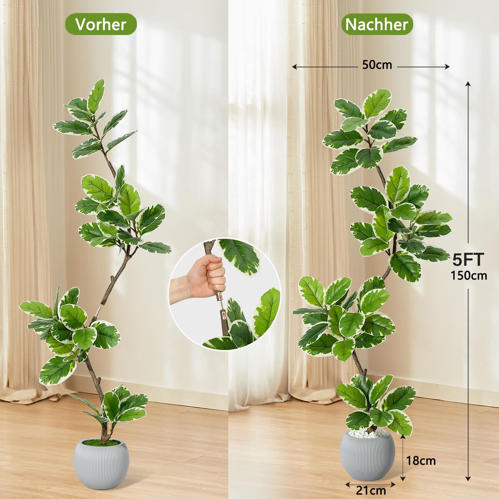 Garvee Plantas Artificiales de 150 cm, Plantas Falsas de higuera Artificial con Maceta Blanca, árbol Artificial, Plantas de plástico Grandes, Plantas Artificiales para Interior y Exterior, habitación