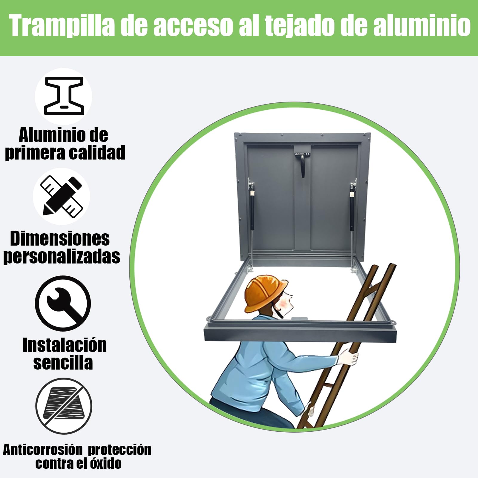 Trampilla De Suelo Placa De Cubierta De Escotilla De Tejado,Trampilla De Suelo Tapa De Salida De áTico Resistente(Interior:750 * 750mm/Exterior:860 * 860mm/Dimensiones Personalizables)