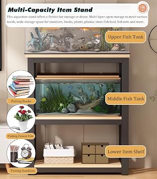 Fish Tank Aquarium Stands Cabinet 12 14'' 16 18 20 in Wide Aquariums Stand, Multi-tier Steel Fish Tank Storage Shelf with Adjustable Panel - Reptile Terrapin Tank Rack for Home/ Office, Terrarium Tabl
