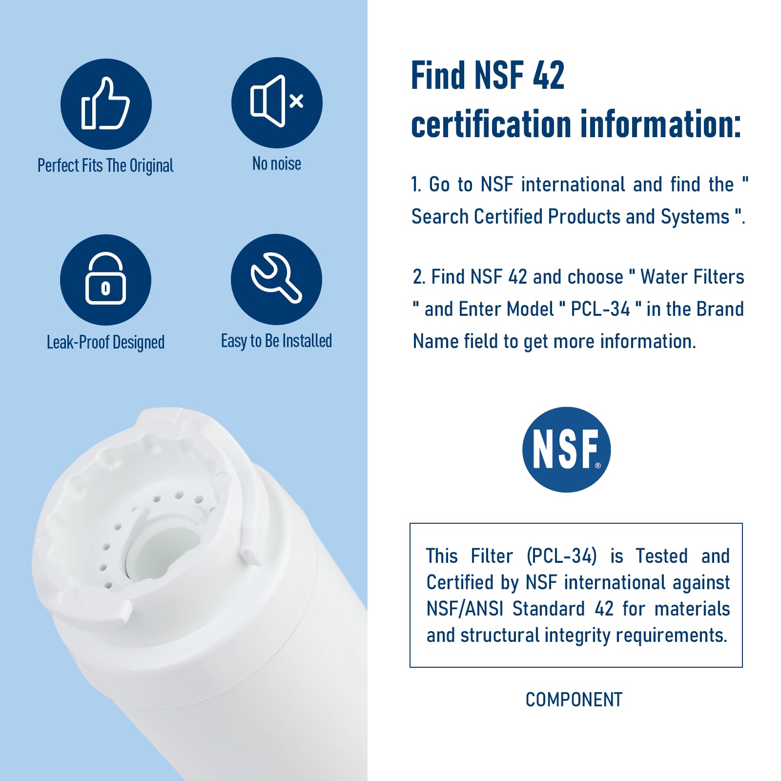 Filtro de agua KWF1000, certificado NSF 42 y 372, paquete de 3 | Filtro de agua transparente intensivo Miele 11513640 KWF1000 para electrodomésticos Master Cool con máquina de hielo