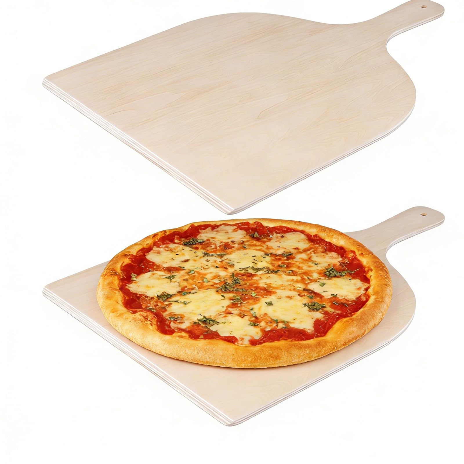 ZEONHEI 2 PCS 12 Inch Wooden Pizza Peel, Pizza Paddle with Handle, Multi-Purpose Pizza Serving Boards Chopping Board for Homemade Cheese, Fruits, Vegetables, Bread