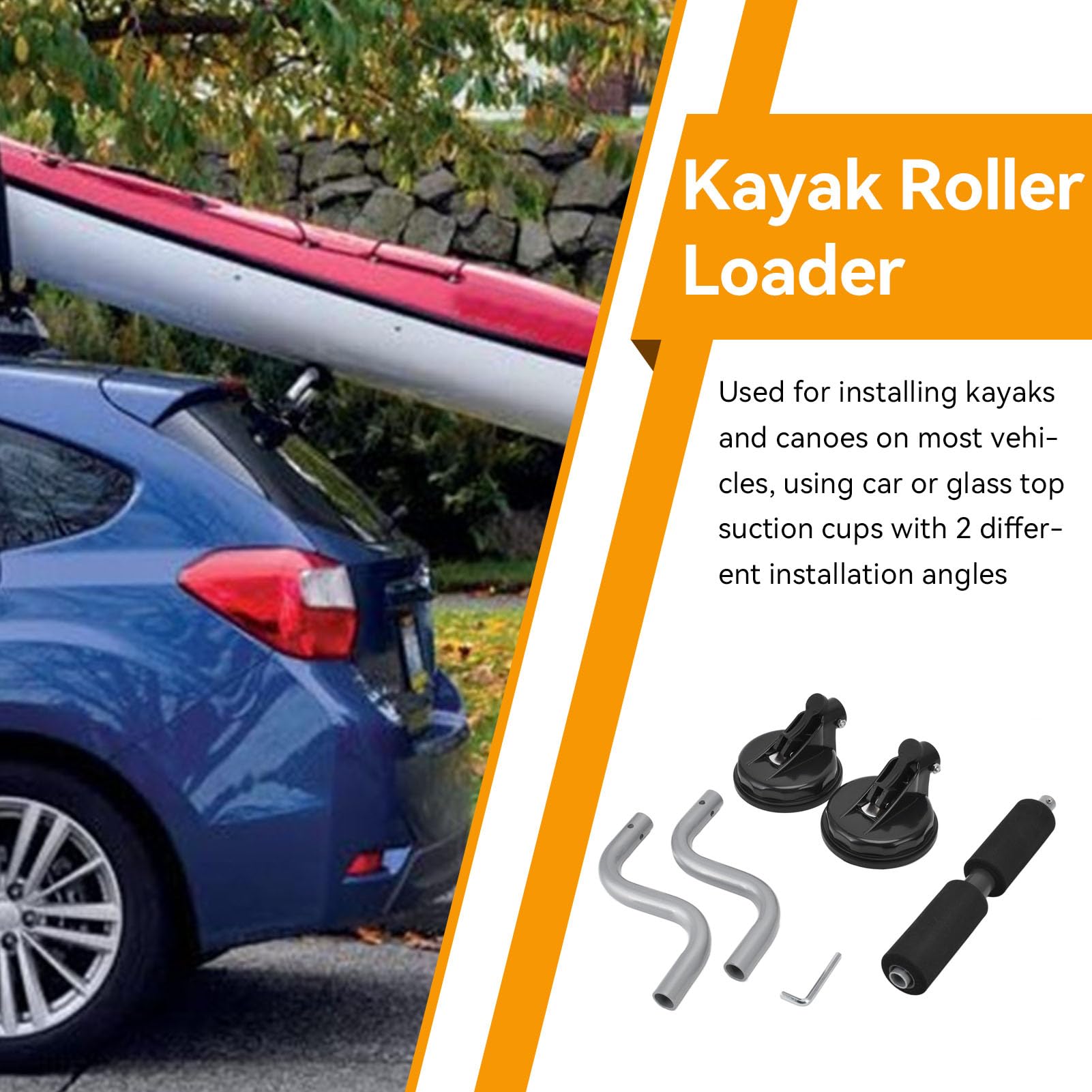 Cyrank Rullo per Kayak, Caricatore per Kayak Caricatore da Tetto per Auto Carico a Rullo per Barca Caricatore a Rullo per Kayak Angoli Regolabili Kayak Canoa Assist Potente Supporto a Ventosa