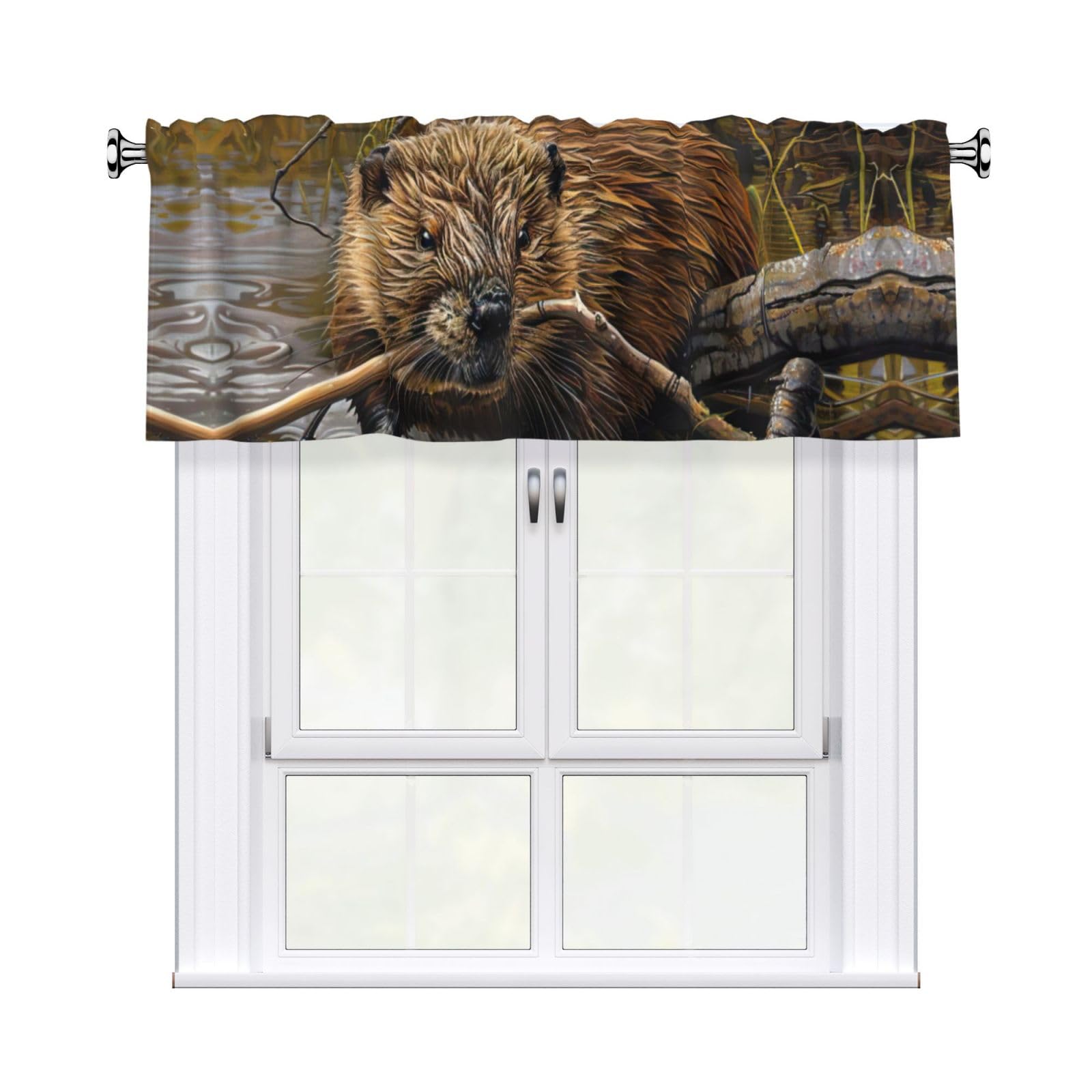 aacxzff beaver working Print Curtain Valance 54"x18" (WxL) for Kitchens Bathrooms Bedrooms Balconies Living Rooms