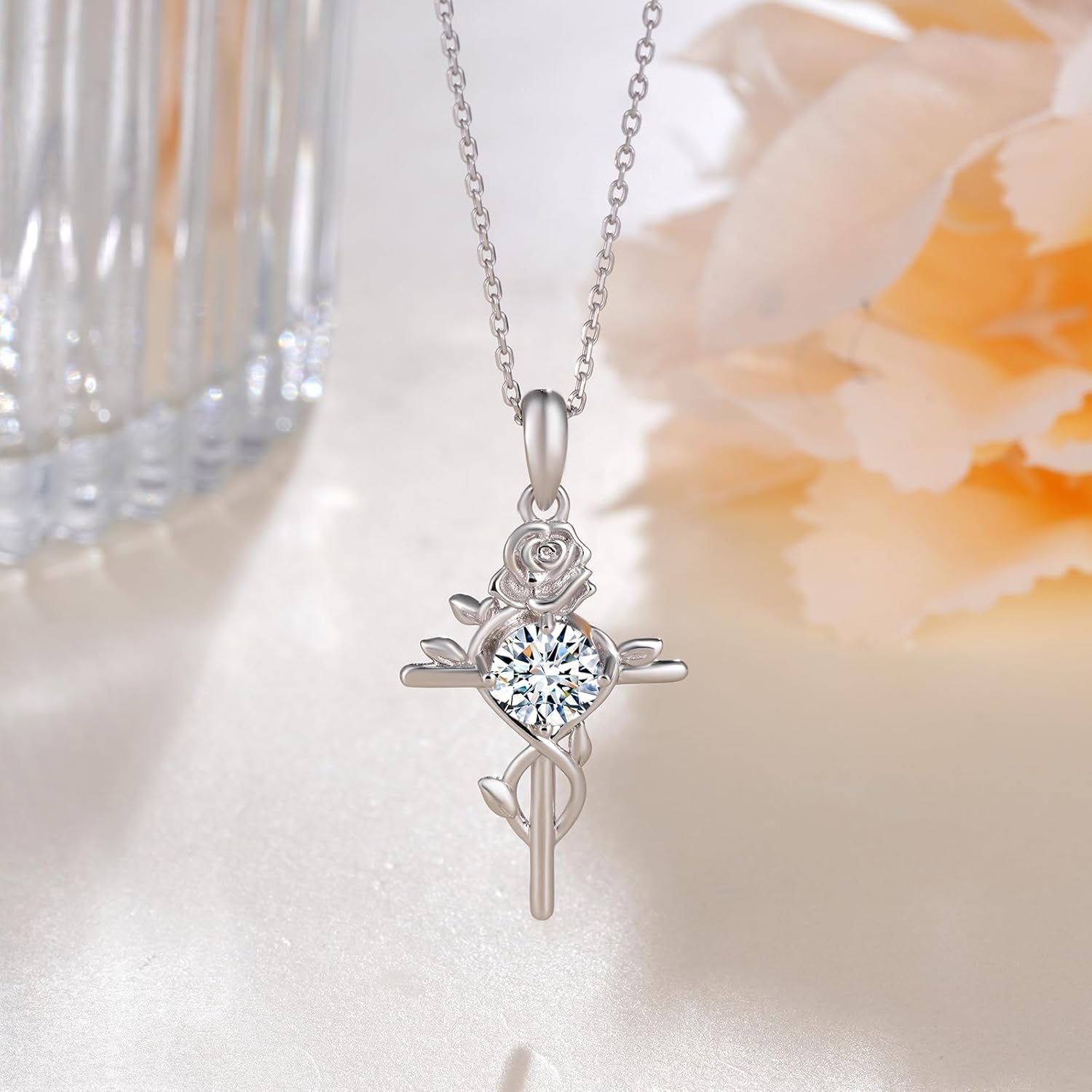Cross Moissanite Necklace 925 Sterling Silver Moissanites Necklace for Women Cross Pendant with Moissanite Stone Jewelry Gifts for Women - Image 2