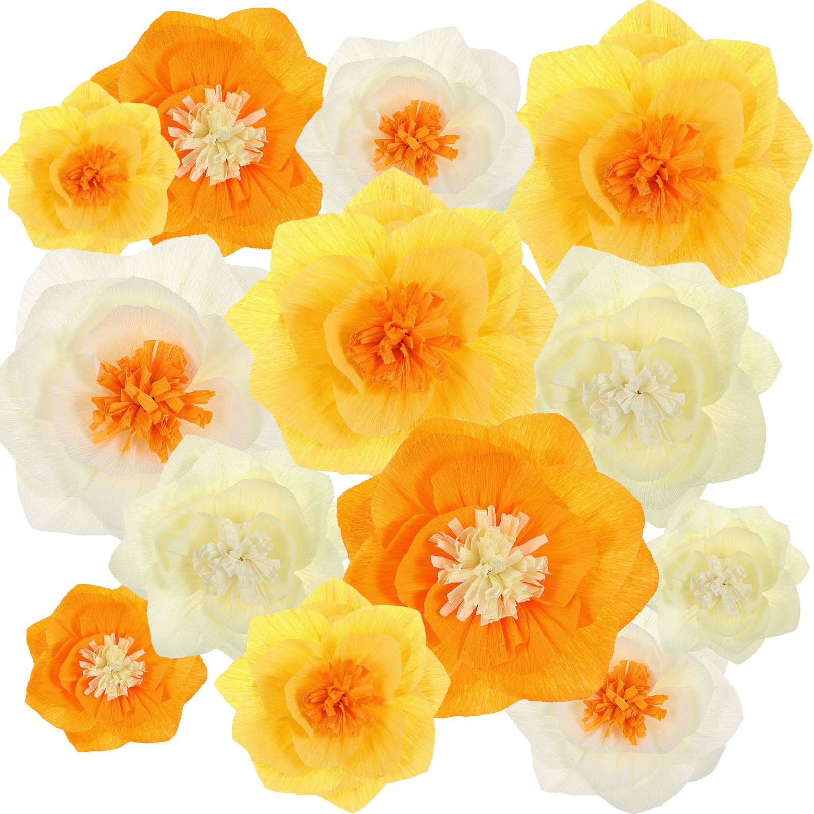 Cholemy 24 Pcs Tissue Paper Flowers, Crepe Paper Flowers Decorations 8" 10" 12" for Wedding Party Baby Bridal Shower Carnival Party Birthday Nursery Wall Decor (Gold,Yellow,Orange)
