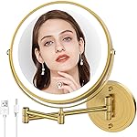 MNIENT Wall Mounted Lighted Makeup Mirror,8 Rechargeable Double-Sided Light up Magnifying Mirror 1x/10x,3 Color Led Vanity Mirror with Lights,Touch Dimmable 360 Rotation-Antique Bronze