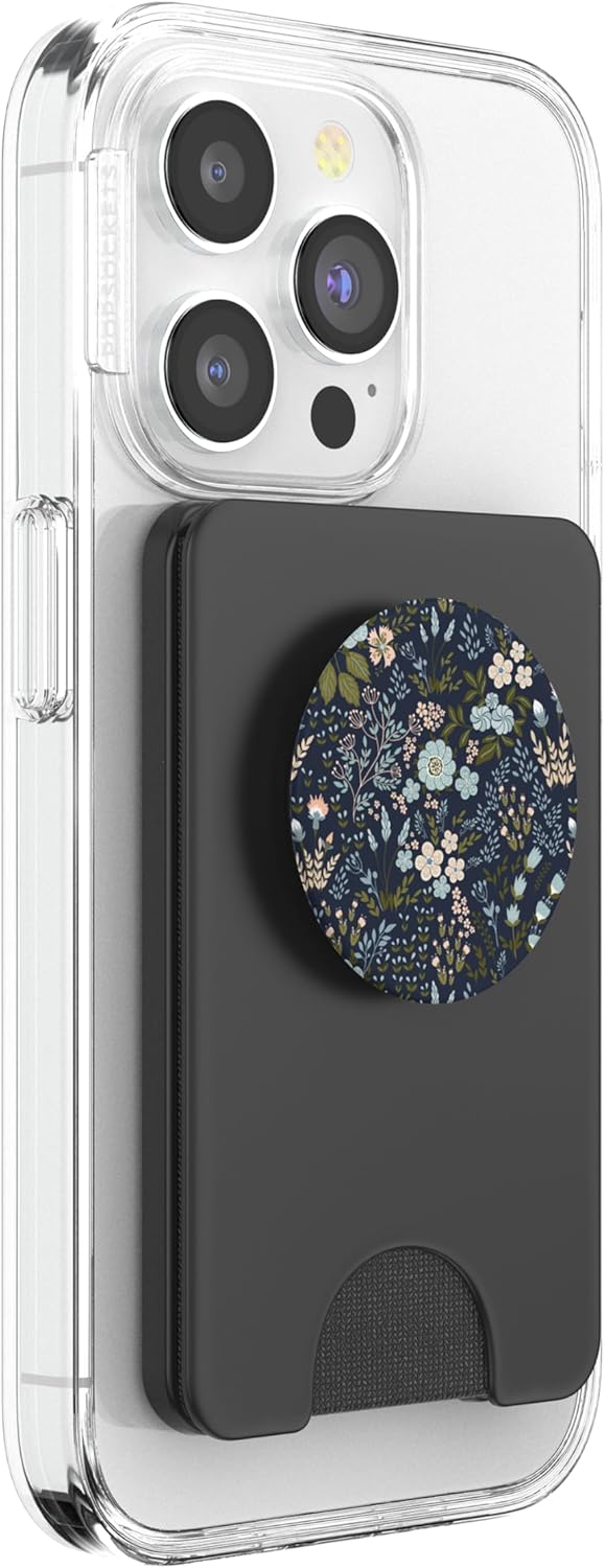 Navy Blue and Pink Floral Flower Print PopSockets PopWallet for MagSafe
