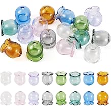 FASHEWELRY 16Pcs Clear Glass Flower Beads Caps 8 Colors Transparent Trumpet Flower Glass Fishing Beads Jellyfish Bead for Wind Chimes Craft Jewelry Making