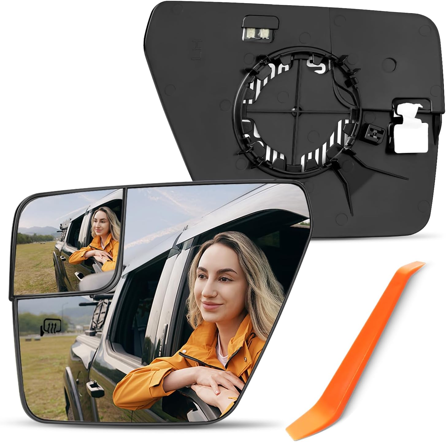 Passenger Side Mirror Replacement for Ford F150 2021 2022 2023 2024, Right Side View Mirror Glass with Blind Spot and Power Heated