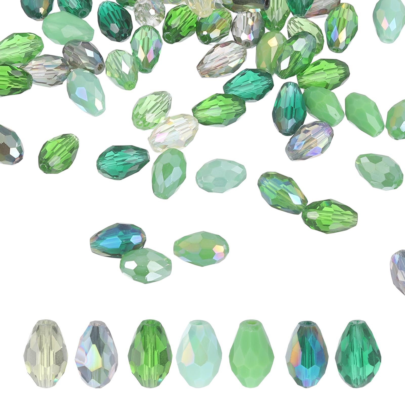 sourcing map 50 PCS Teardrop Crystal Glass Beads, 8x12mm Faceted Shape Crystal AB for Necklace Bracelet Earrings DIY Jewelry Crafts Making Supplies, Green