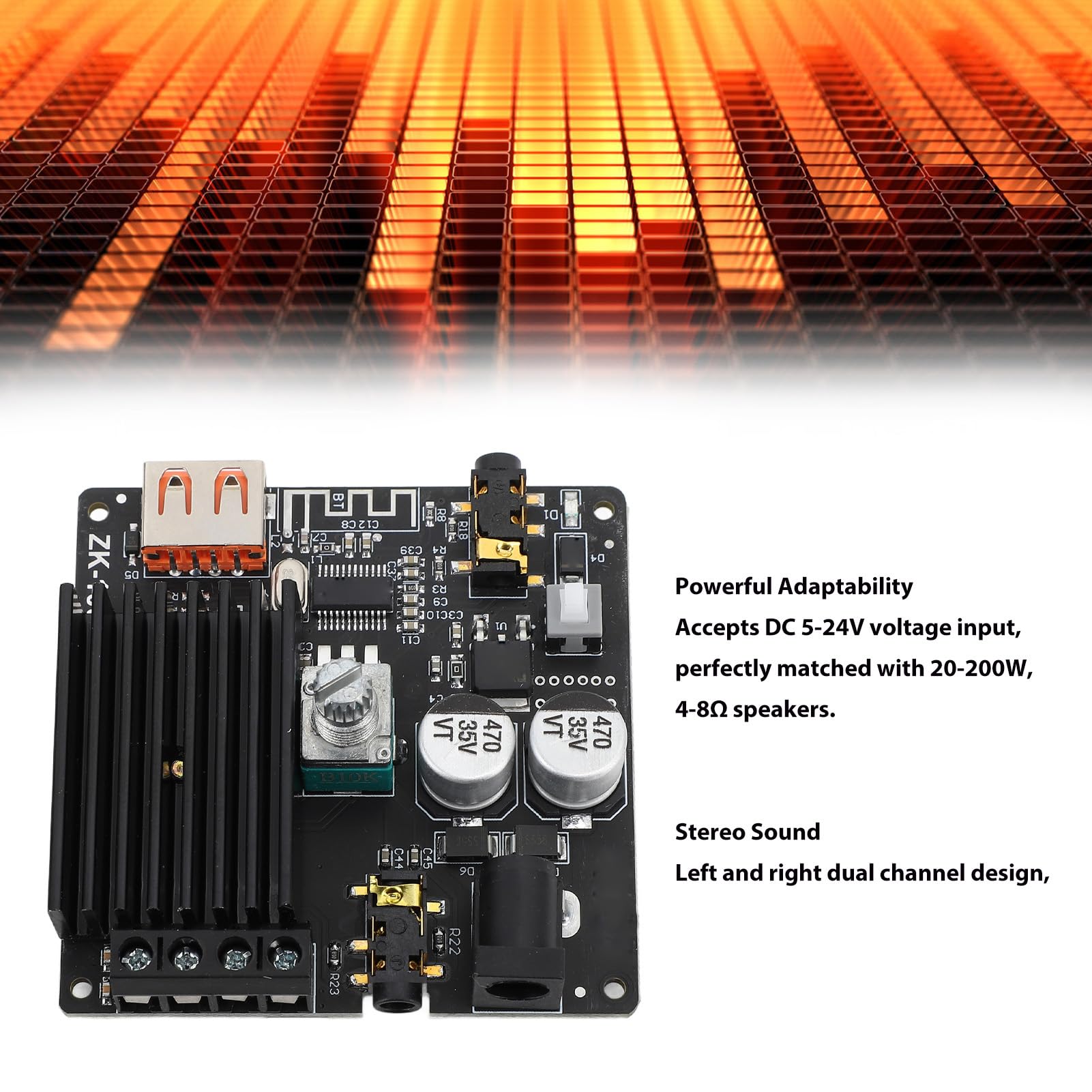 ZK 1002M Mini Digitaler Leistungsverstärker, Dualkanal Stereo Sound, DC5-24V Spannungsbereich, Bluetooth 5.0 Empfänger, 20-200W 4-8Ω Kompatibilität, DIY Lautsprecher System Modul