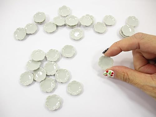 Miniatura 5 de Plato de flor de vieira blanca de 0.787x0.787 in plato de plato de casa de muñecas suministro de cerámica en miniatura 12789