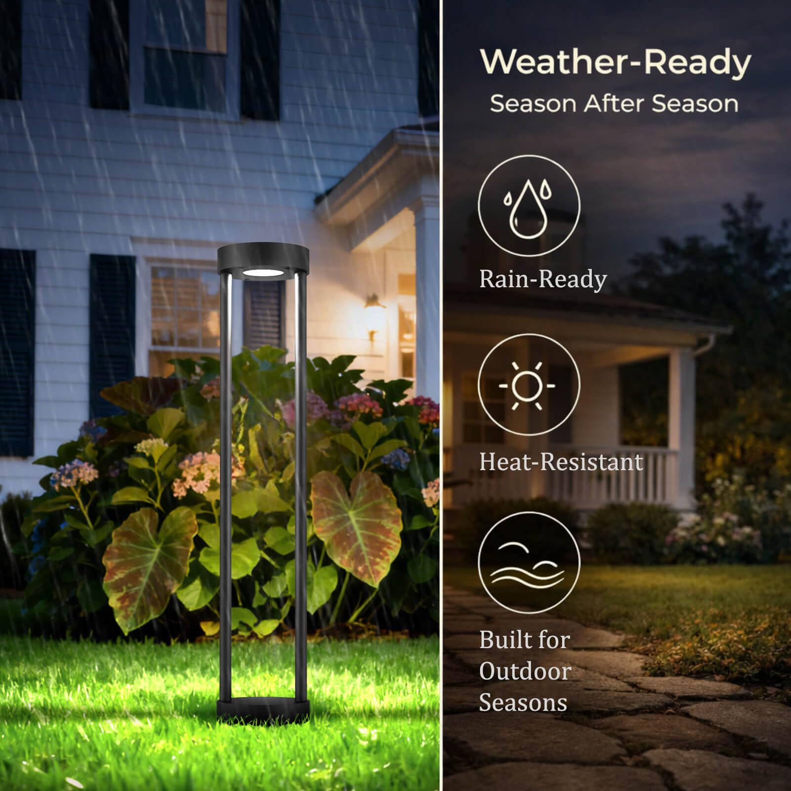 Solar-Pollerleuchten für den Außenbereich, 61 cm hoch, Edelstahl und Eisen, wasserdicht, Solar-Landschaftslicht für Hof, Garten, Gehweg, 4 Stück