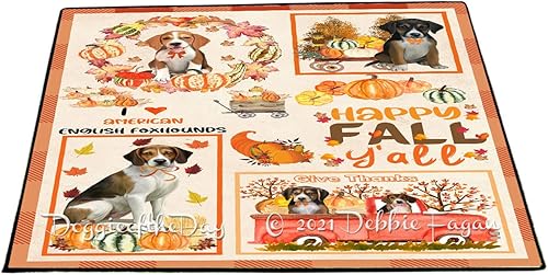 Doggie of the Day American English Foxhound Dog Floor Mat - Happy Fall Y'all Pumpkin - Best Dog Doormat - Protector Decor - Unique Portrait Art -