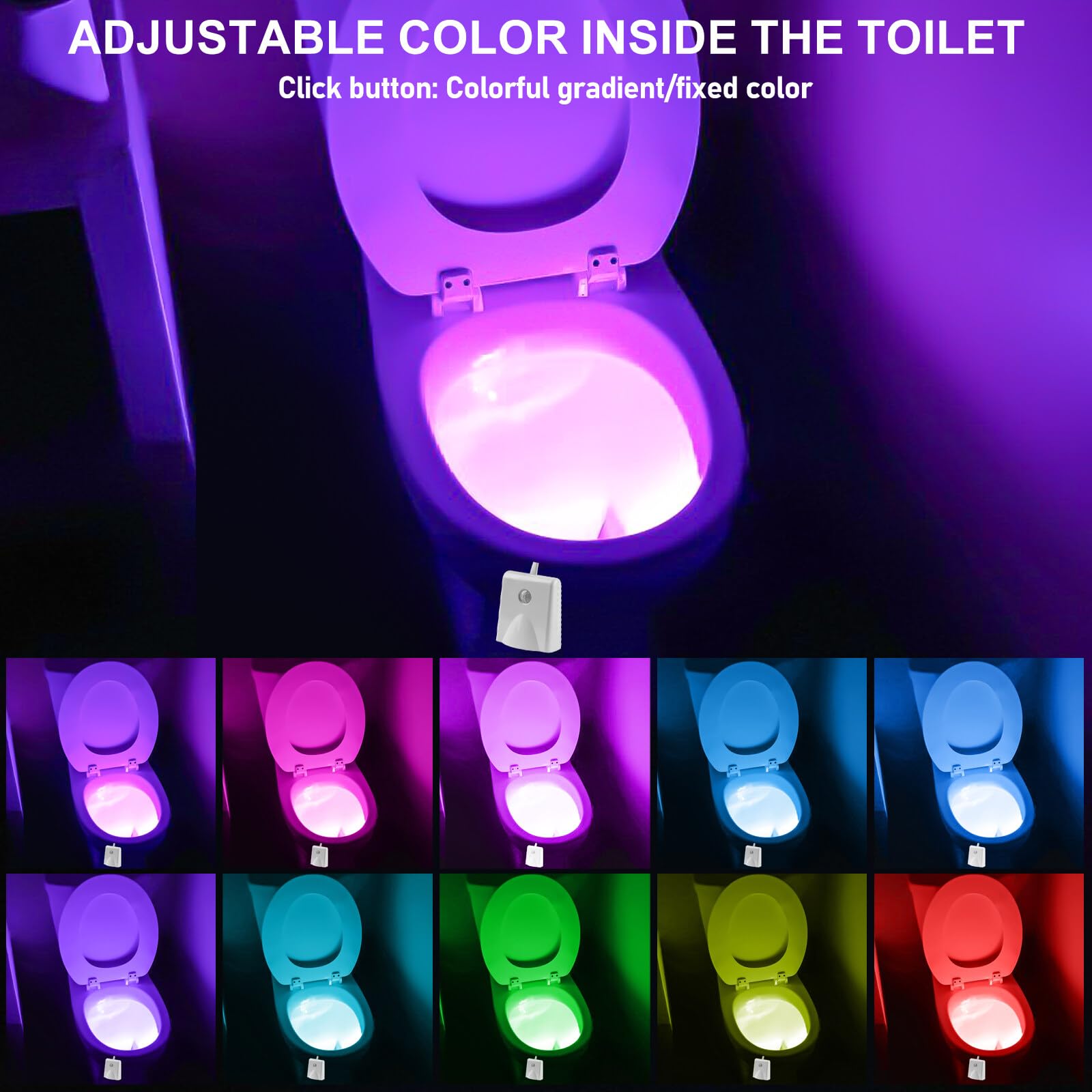BAIFULAI 2 pezzi Luce per WC con sensore di movimento, Luci per WC all'interno, 16 colori Luce notturna per WC con lampada di proiezione, illuminazione d