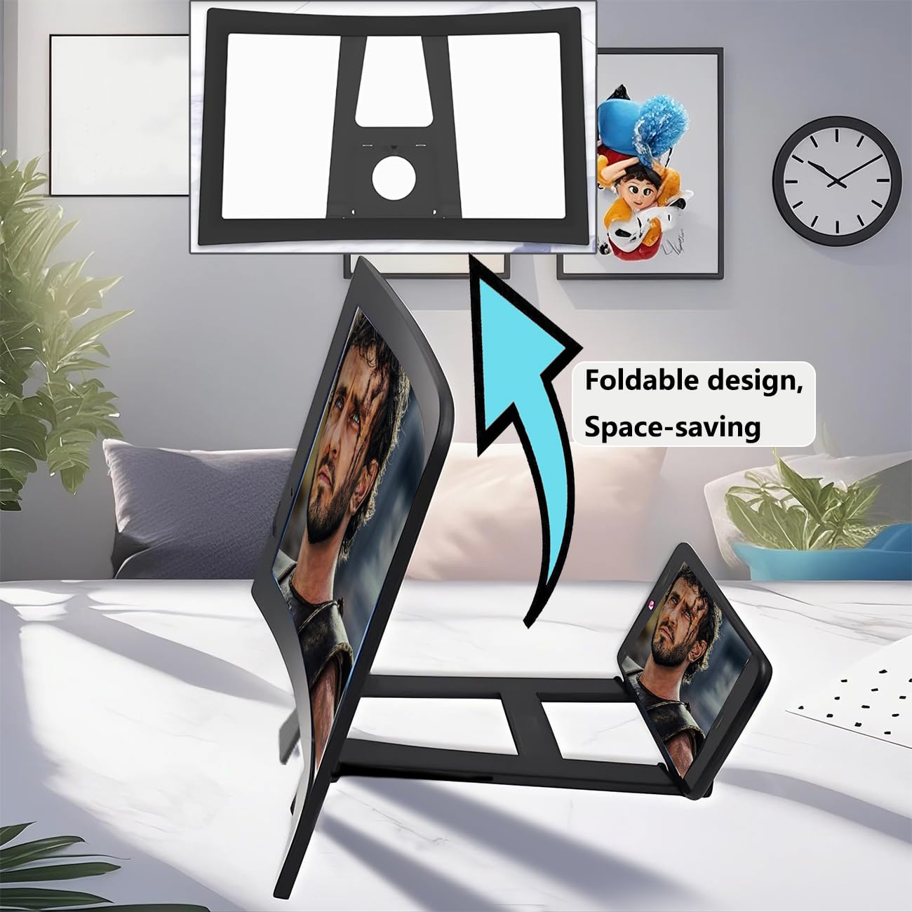 Loupe D'Écran Téléphone 3D 14 Pouces Pliable – Agrandisseur HD Incurvé Pour Smartphone, TV, Jeux, Protection Yeux, Support Ventouse